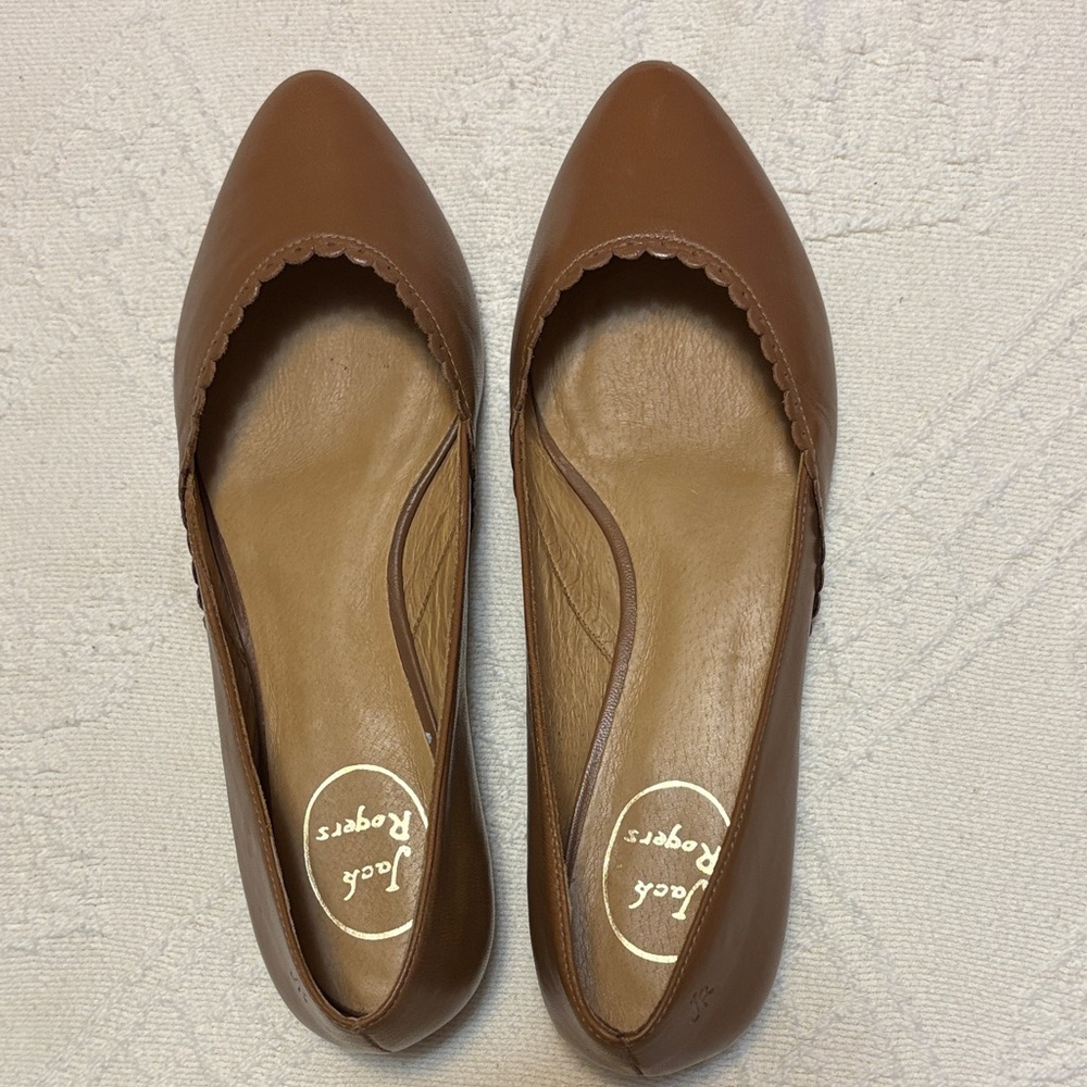 Jack Rogers Tan Scalloped Leather Pointed Flats